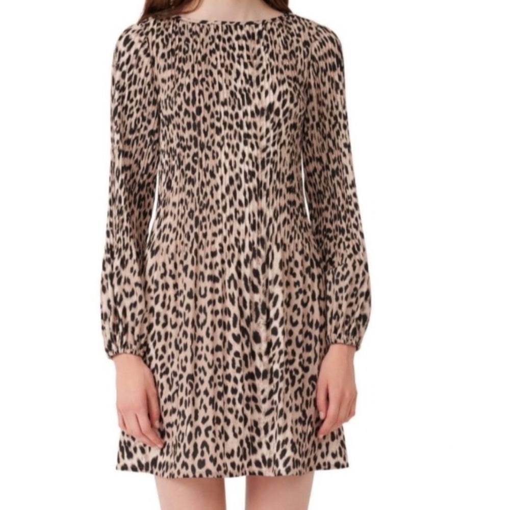Maje Leopard Print long sleeve pleated dress